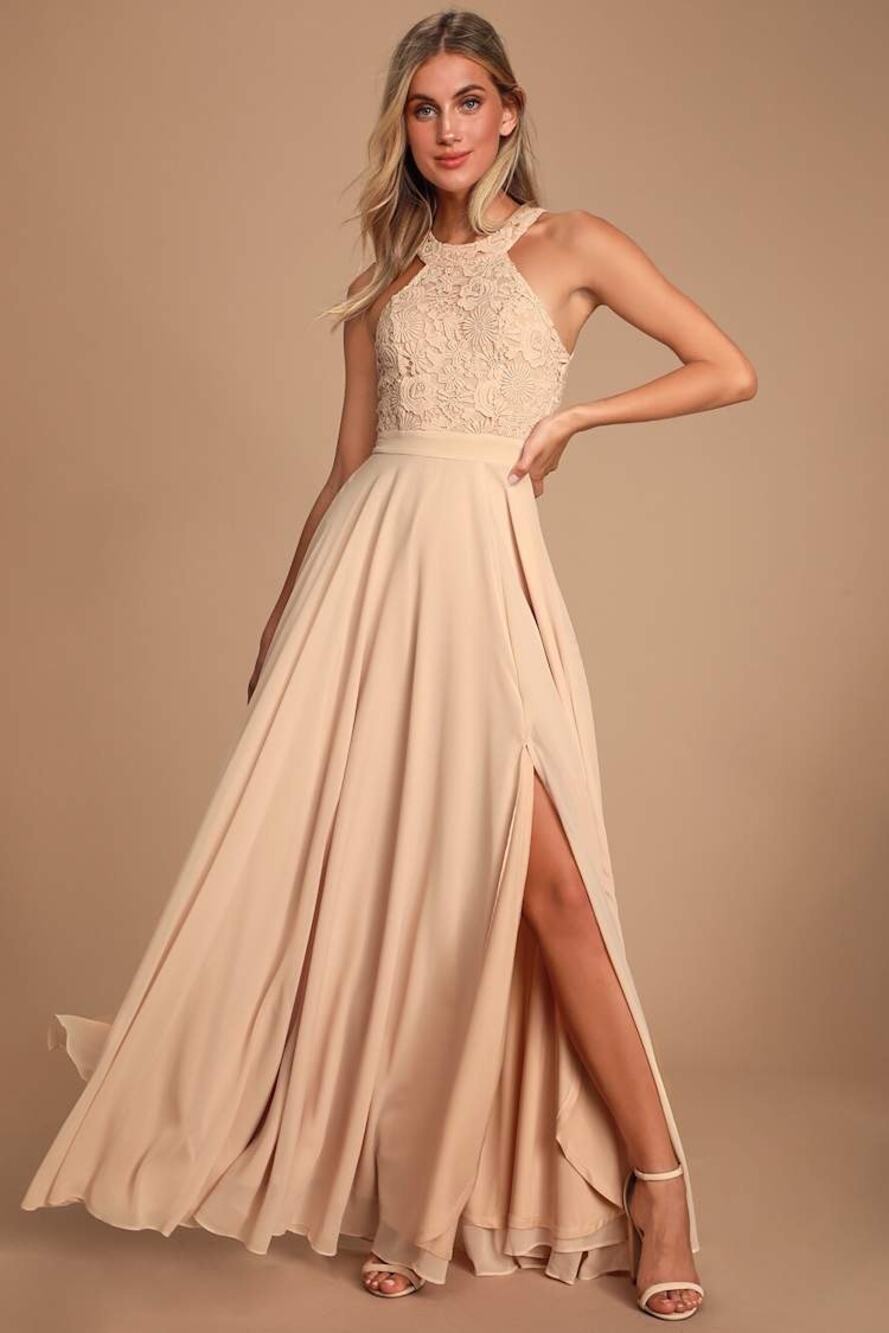 Lulus Picture Perfect Blush Lace Maxi Dress Formal Evening Bridesmaid Small NWT - Picture 1 of 14